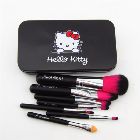 black New Hello Kitty Mini Makeup brush Set cosmetics kit pincel maquiagem make up brush Kit with Metal box pinceaux maquillage