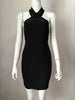 2016 new summer fashion cross halter neck evening party dresses women sexy mesh red blue white beige black bodycon bandage dress