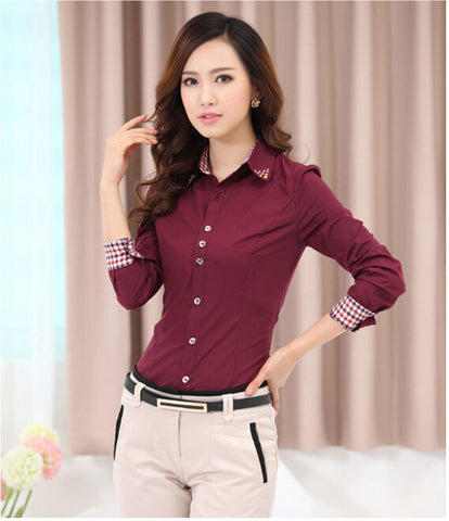 Women Tops Fashion 2015 Cardigan Blouse Plus Large Size S-6XL Beaded Diamond Women Shirt OL Business Attire blusa feminina AE106