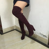 Women Stretch Faux Suede Slim Thigh High Boots Sexy Fashion Over the Knee Boots High Heels Woman Shoes Black Gray Winered