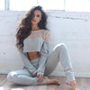 2016 new fashion women casual sexy mesh see through cropped tops pullover sweatshirts and pants two pieces sets suits tracksuits