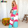 2016 Summer Style Family Matching Outfits mother daughter dresses Contrast Color blue A-Line Dress Ankle-Length mother & kids