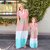 2016 Summer Style Family Matching Outfits mother daughter dresses Contrast Color blue A-Line Dress Ankle-Length mother & kids