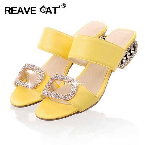 Women Sandals  Ladies Summer Slippers Shoes Women Low Heels Sandals Large Size 9 10 Fashion Orange Rhinestone Shoes Yellow