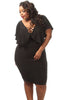 2015 New Sexy Fashion Women Dress  Solid Envelope Hem Faux Wrap Plus Size Dress LC22237 Mono Mujer Corto