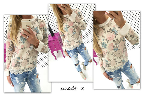 2016 summer casual floral print round neck long sleeve women tops blusa lace female t shirt