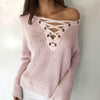 SW158 Autumn Winter Flare Sleeve Knitted Women Sweater Lace up V Neck Pullover Sexy Jumpers Casual Loose Split knitwear Sweater