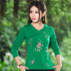 Traditional Chinese clothing 2016 women ethnic brand long sleeve stand collar green black white rose red embroidery blouse blusa