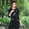 Traditional Chinese clothing 2016 women ethnic brand long sleeve stand collar green black white rose red embroidery blouse blusa