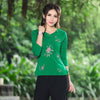 Traditional Chinese clothing 2016 women ethnic brand long sleeve stand collar green black white rose red embroidery blouse blusa