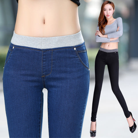 2016 summer Women new plus size brand ultra elastic waist jeans female trousers slim skinny pants girls clothing clothes