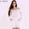 Summer Womens off Shoulder Jumpsuits 2016 Brand White Hollow Out long sleeve Playsuit Sexy Backless Rompers jumpsuit Clothes